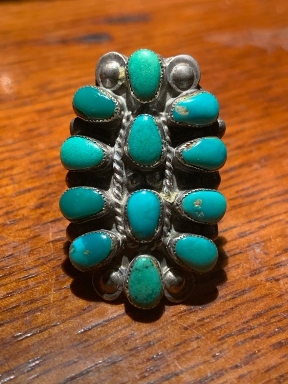 Vintage Native American Turquoise Cluster Ring 6.93 grams